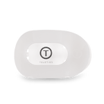 Small flat round hair clip, white plastic oval opening on base