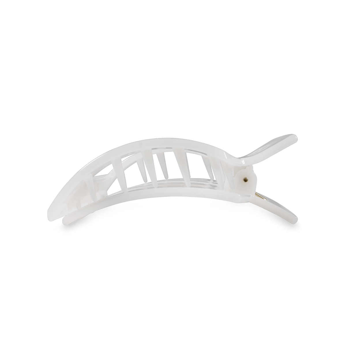 Clear arched hair clip with white square front and prongs