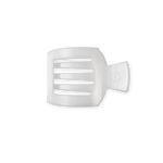 White flat square hair clip with black horizontal stripe detail