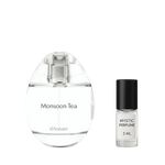 Monsoon Tea perfume bottle with dark-capped Mystic Perfume vial, 3 mL