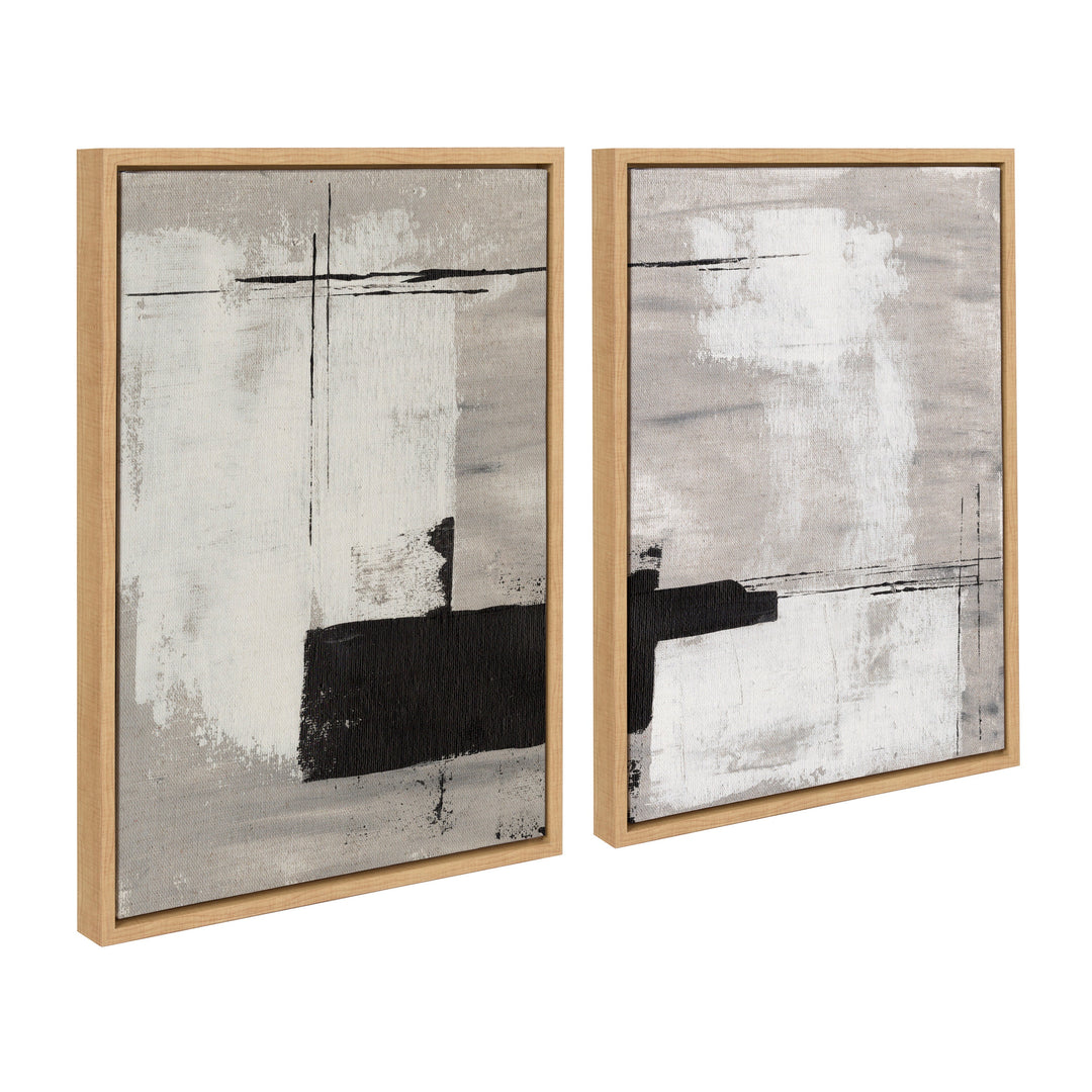 Sylvie Line Left and Right Neutral Linen Framed Canvas Art Set by Nikita Jariwala