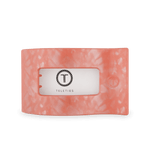 Coral-pink flat rectangle hair clip with a white inner card insert