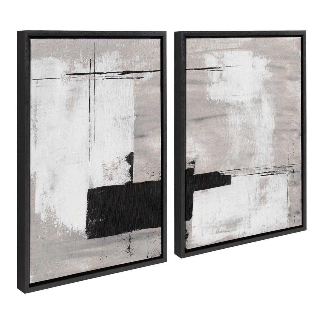 Sylvie Line Left and Right Neutral Linen Framed Canvas Art Set by Nikita Jariwala