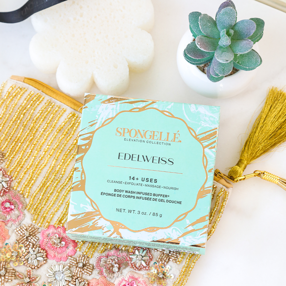 Mint sponge box labeled for 14 uses with Edelweiss on front