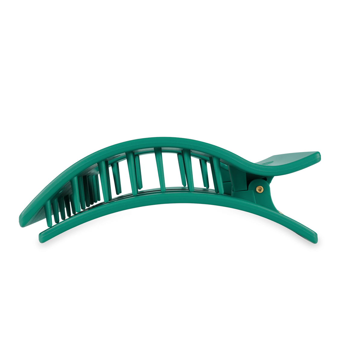 Large arched hair clip with teal green comb teeth