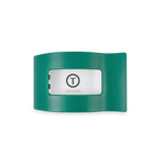 Fir Real small flat rectangle hair clip, teal back with white logo label