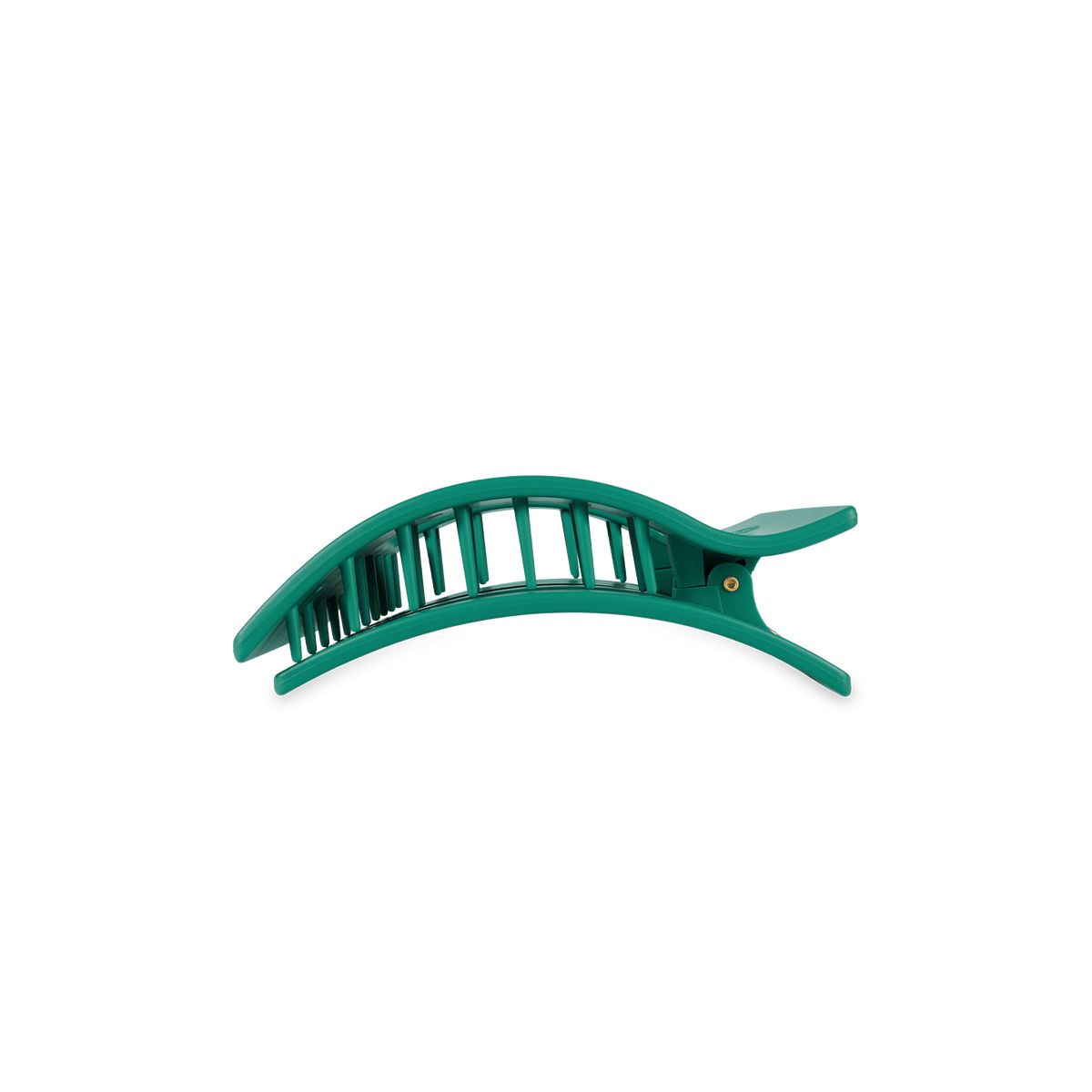 Fir Real small flat rectangle hair clip, teal curved top with open prongs