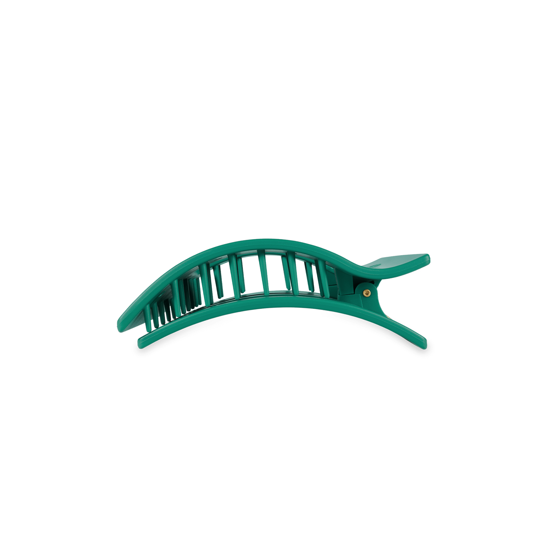 Fir Real small flat rectangle hair clip, teal curved top with open prongs