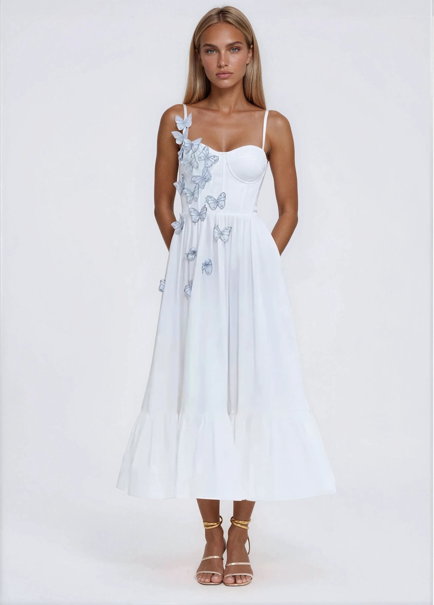 PatBO Flutter Poplin Butterfly Midi Dress – Off White