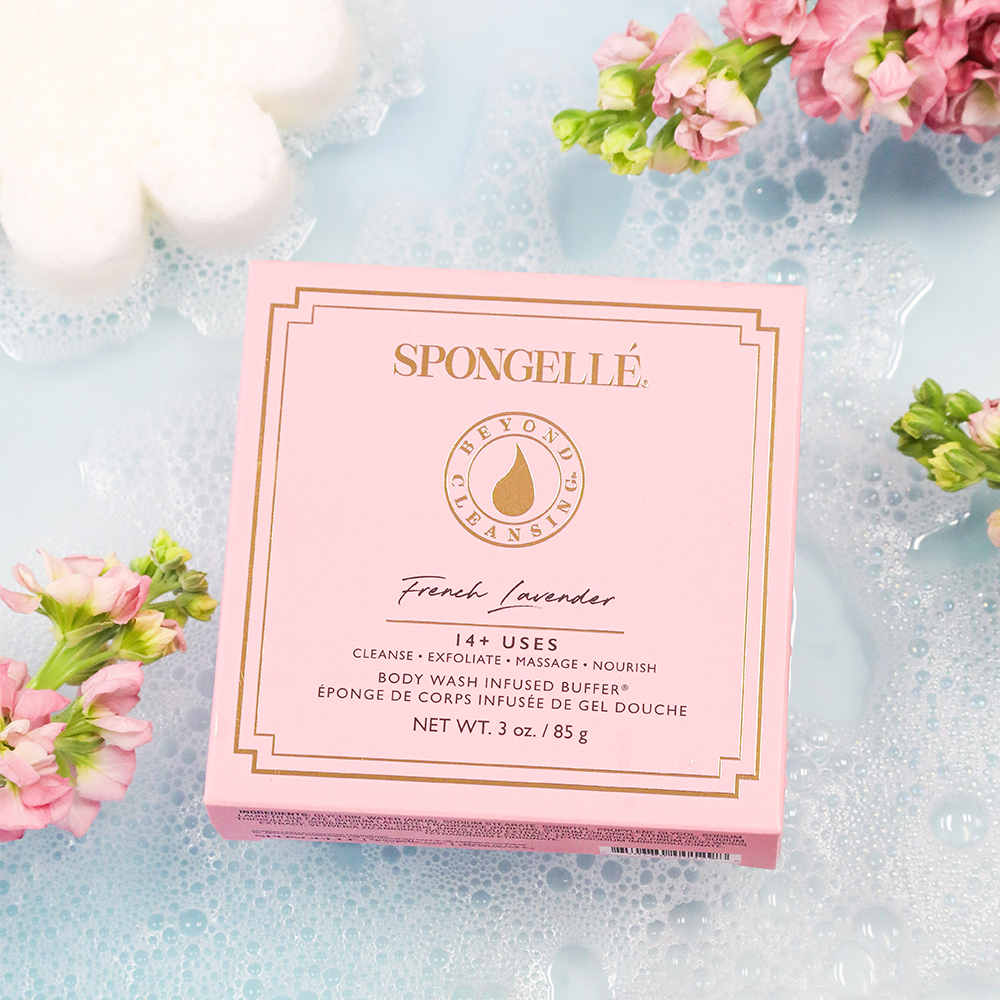 SPONGELLÉ French Lavender boxed body wash infused buffer, pink box