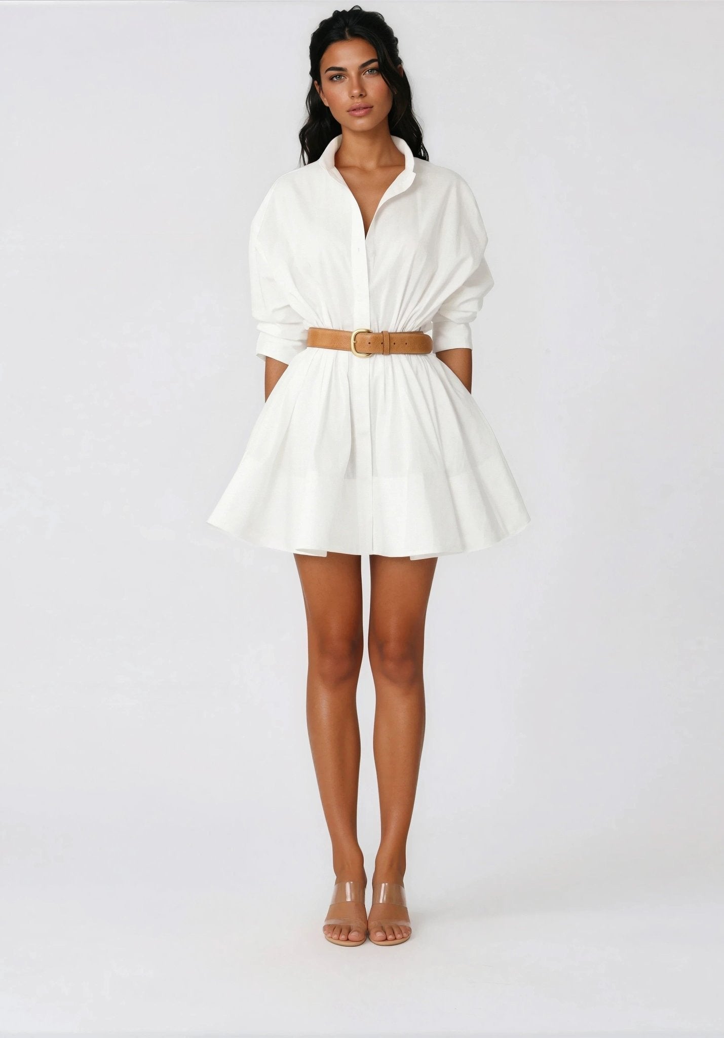 SAU LEE Hattie Shirt Dress – White