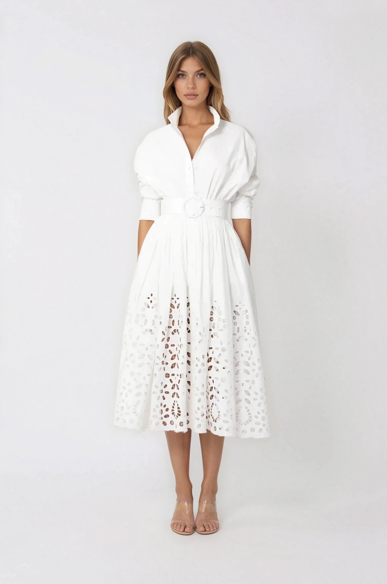 SAU LEE Hayden Shirt Dress – White