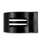 Jet black large flat rectangular hair clip with front bar and metal teeth