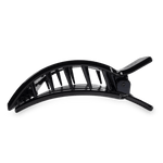 Jet black curved barrette-style hair clip with square teeth