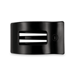 Jet black medium flat rectangle hair clip with central prong detail