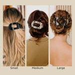 Small flat round hair clip on blonde hair, oval cutout design