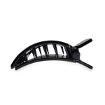 Black arched hair claw clip with comb teeth and hinged arms