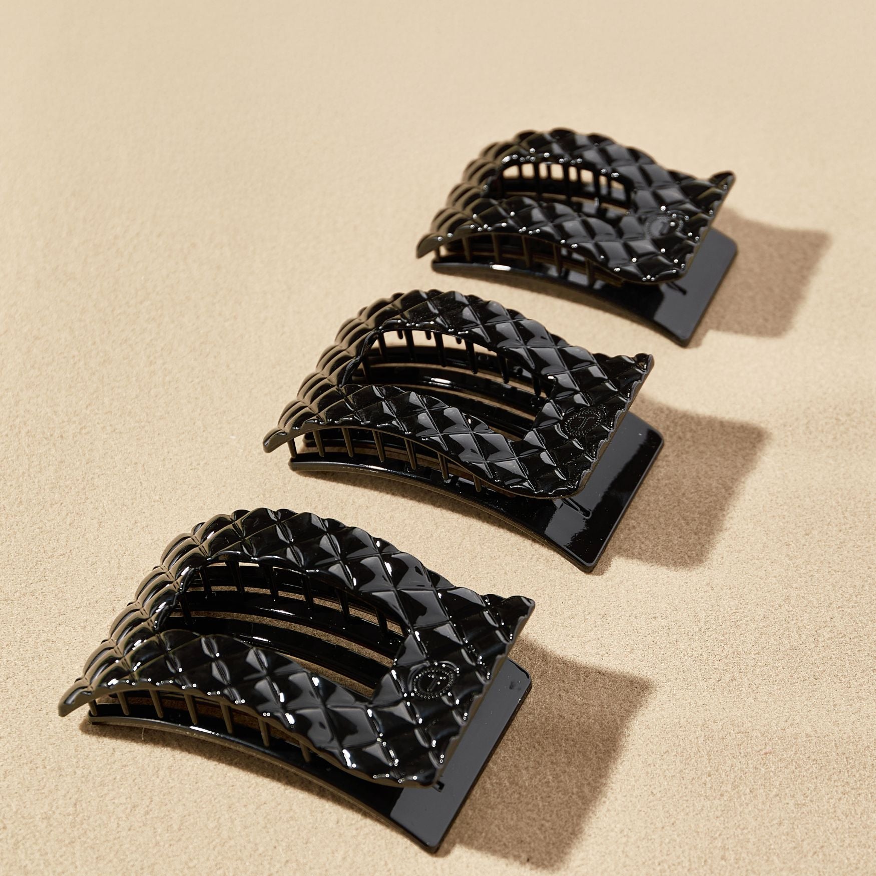 Jet Black Quilted Large Flat Rectangle Hair Clip - Lux Lovely - available in 3 different sizes