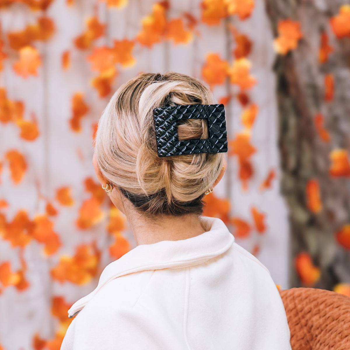Jet Black Quilted Large Flat Rectangle Hair Clip - Lux Lovely