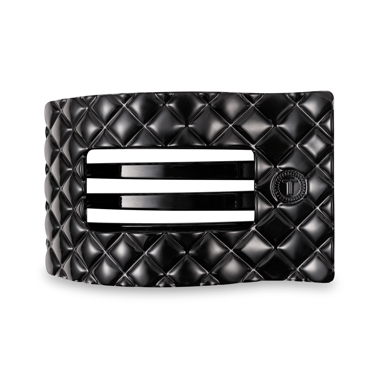 Jet Black Quilted Large Flat Rectangle Hair Clip - Lux Lovely