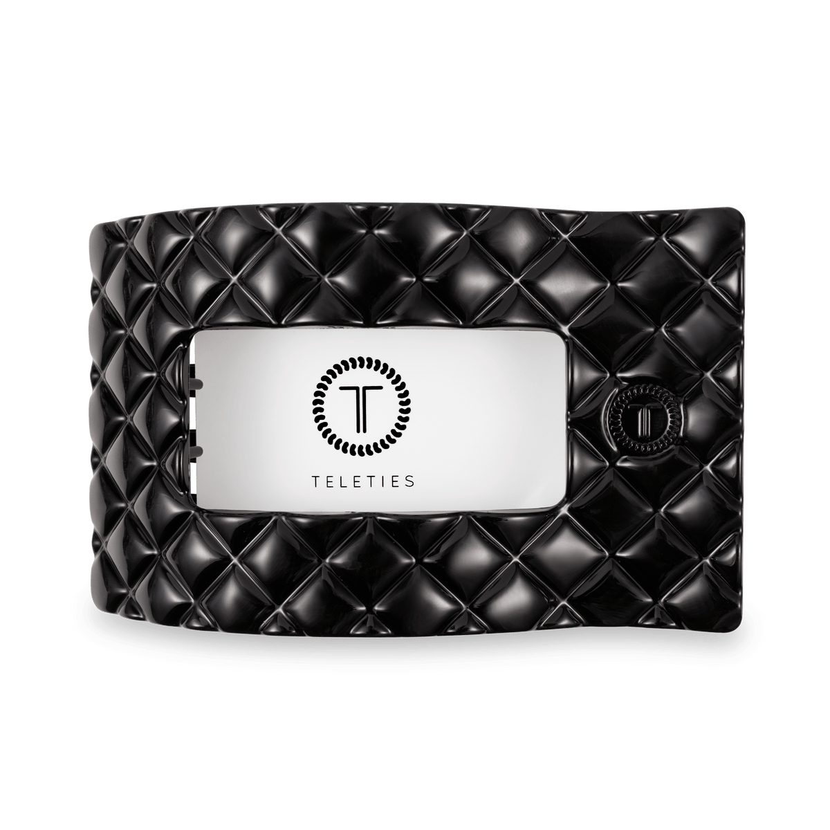 Jet Black Quilted Large Flat Rectangle Hair Clip - Lux Lovely quilted texture