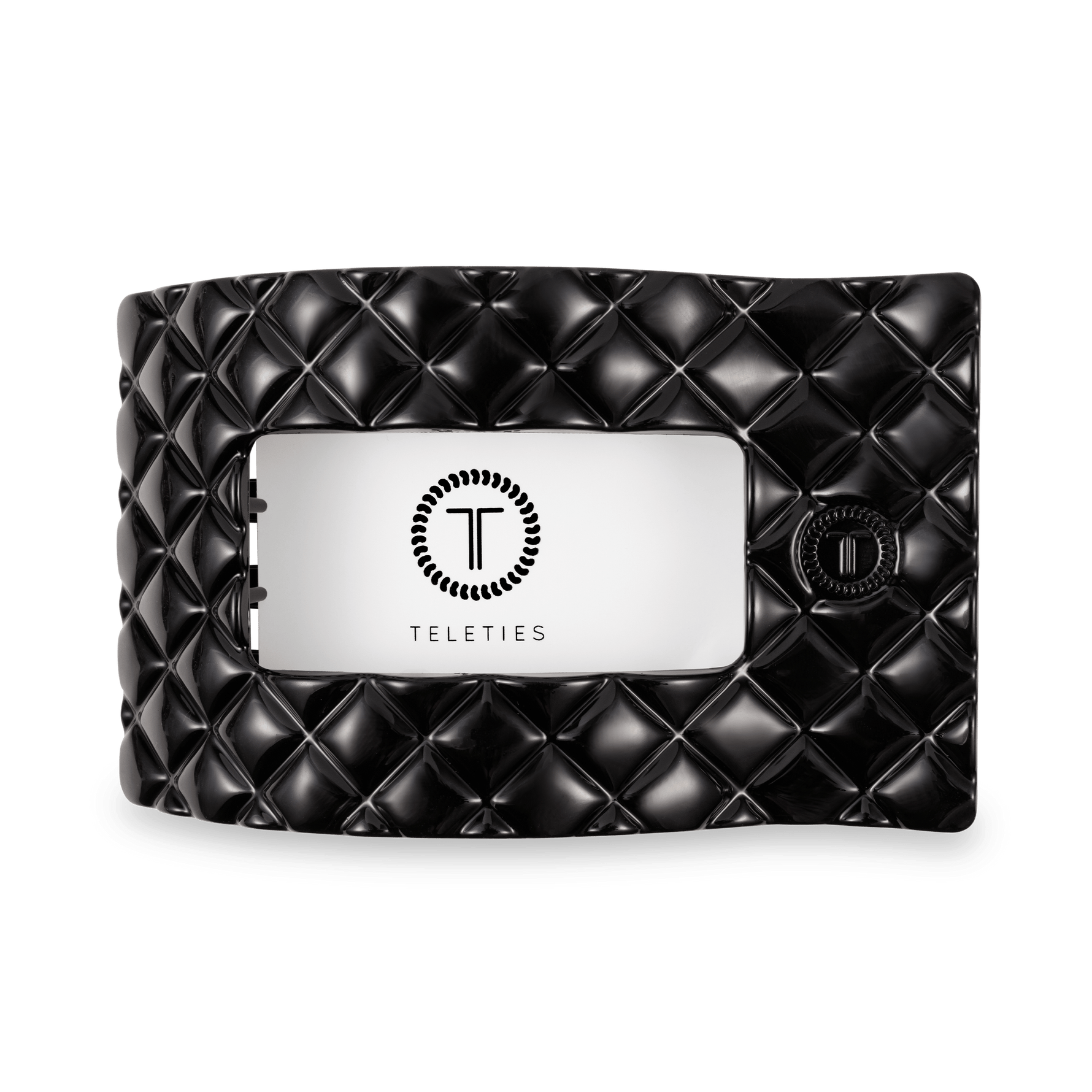 Jet Black Quilted Large Flat Rectangle Hair Clip - Lux Lovely quilted texture