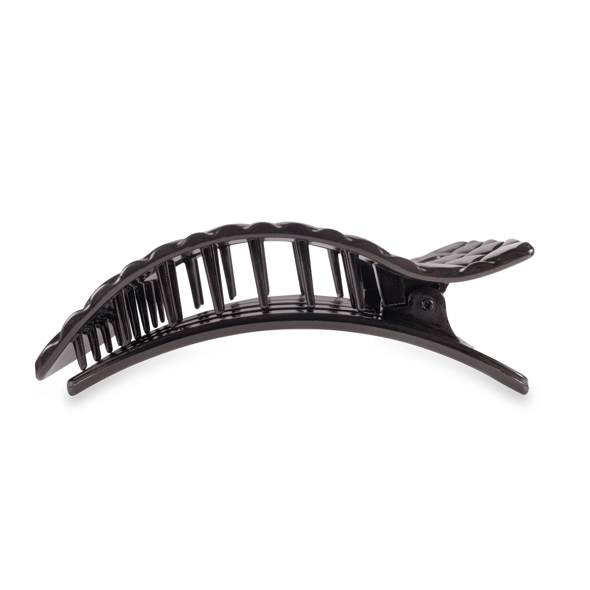 Jet Black Quilted Large Flat Rectangle Hair Clip - Lux Lovely - showing bendable teeth