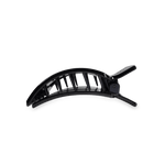 Jet black square flat hair clip with ridged grip and open hinge