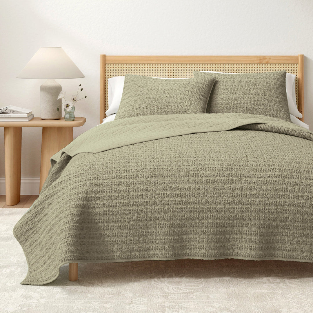 100% Cotton Honeycomb Waffle Garment Washed Quilt Set - Genevieve Collection