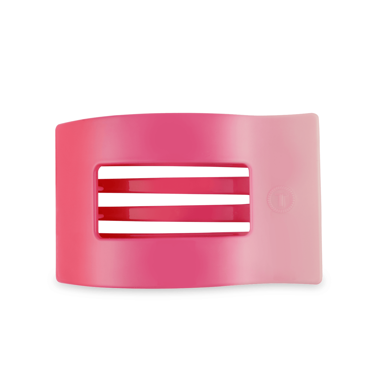 Large flat rectangle hair clip in pink gradient with inner cutout details