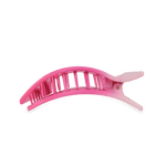Pink scalloped hair claw clip with curved prongs and light base underside