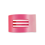 Medium flat rectangle hair clip, glossy pink, metal spring bar detail