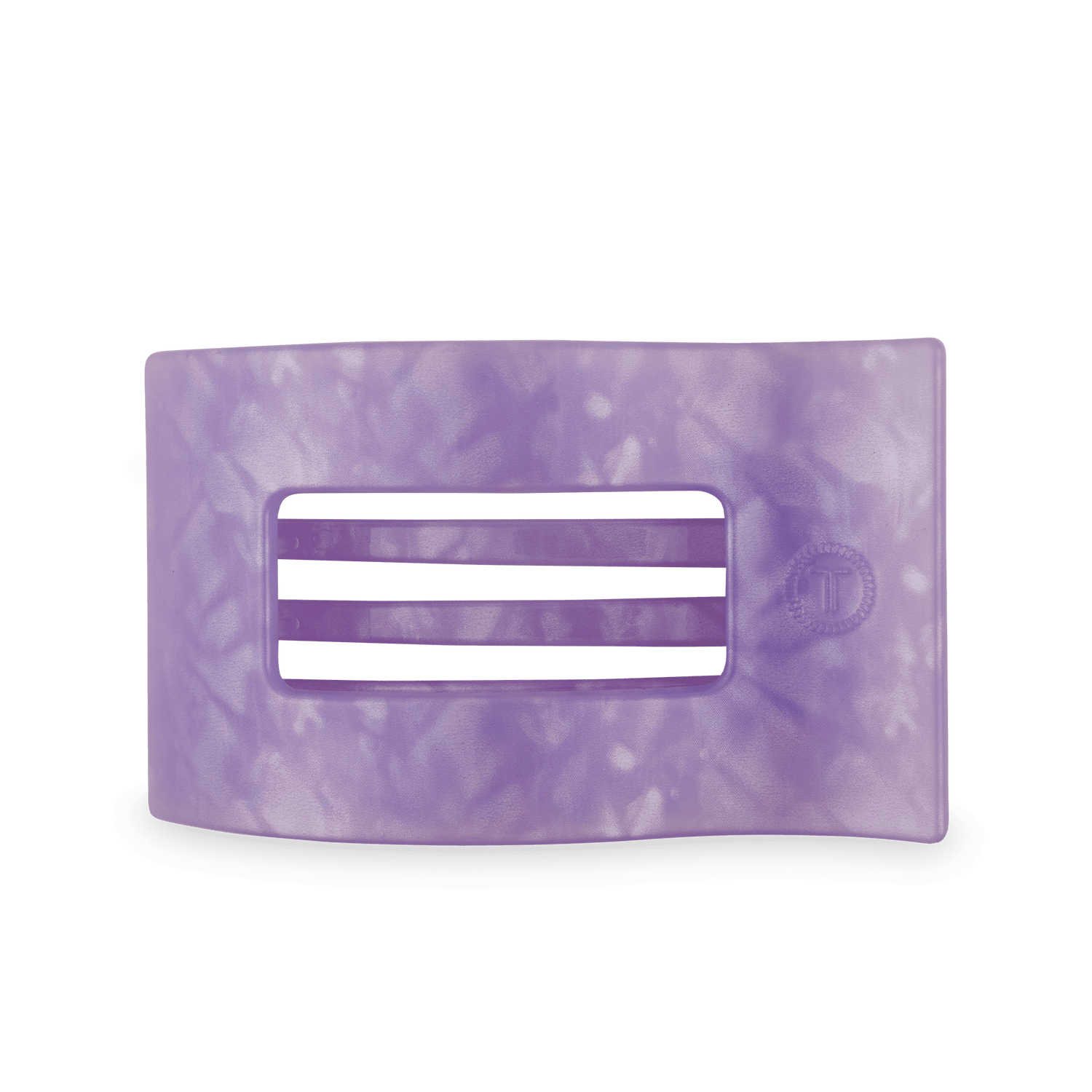 Lavender flat rectangle hair clip with center bar cutouts