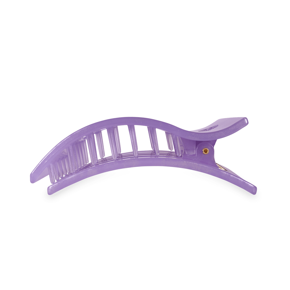 Lavender curved claw hair clip with ridged teeth and small gold detail