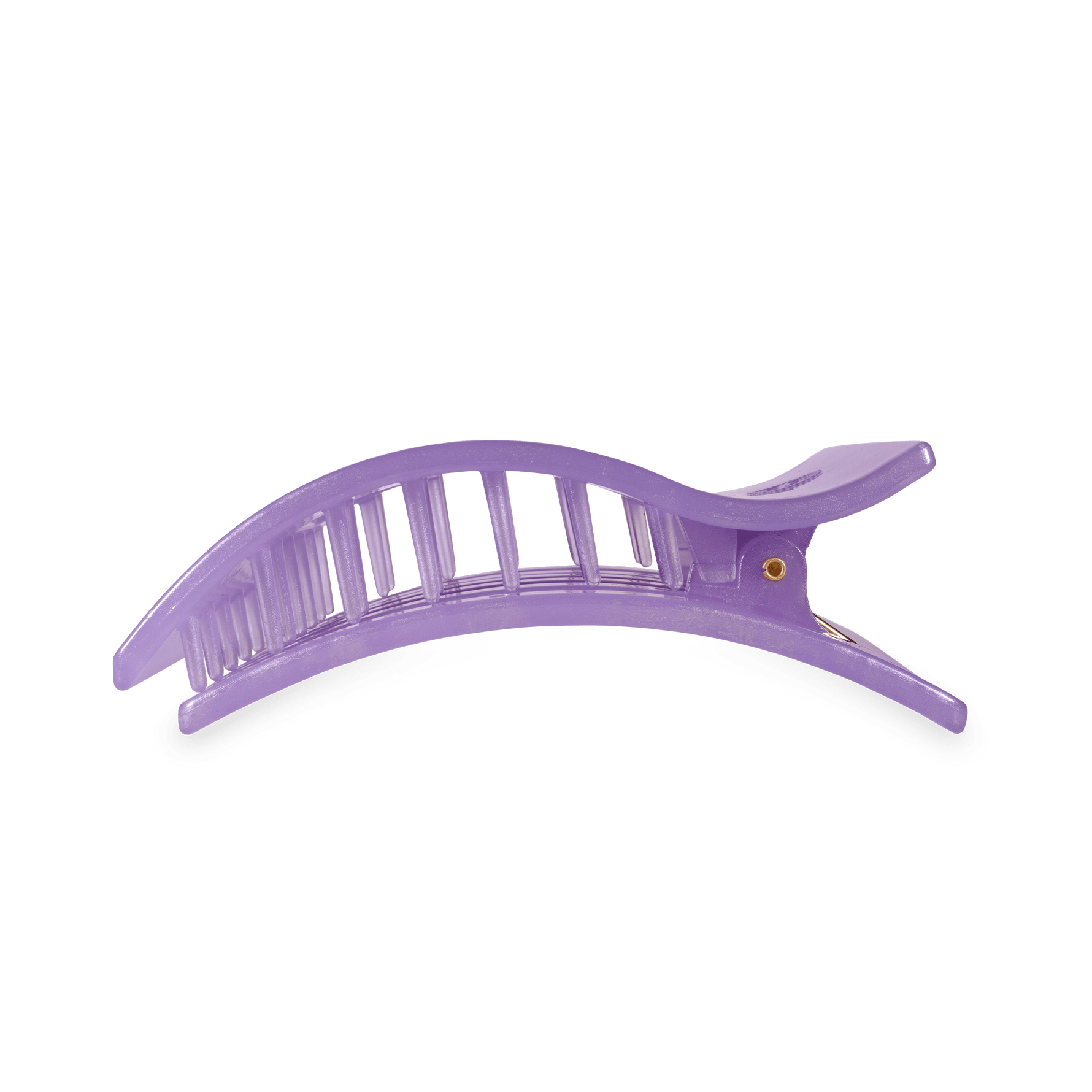 Lavender curved claw hair clip with ridged teeth and small gold detail