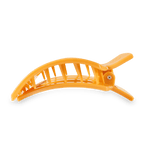 Square flat orange hair clip side view with prongs and round rivet