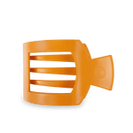 Large square flat hair clip in translucent orange, open hinged bar with teeth