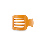 Small flat square hair clip, orange with slotted top and curved prongs