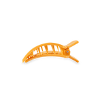 Small flat square hair clip, orange half-moon shape with visible teeth