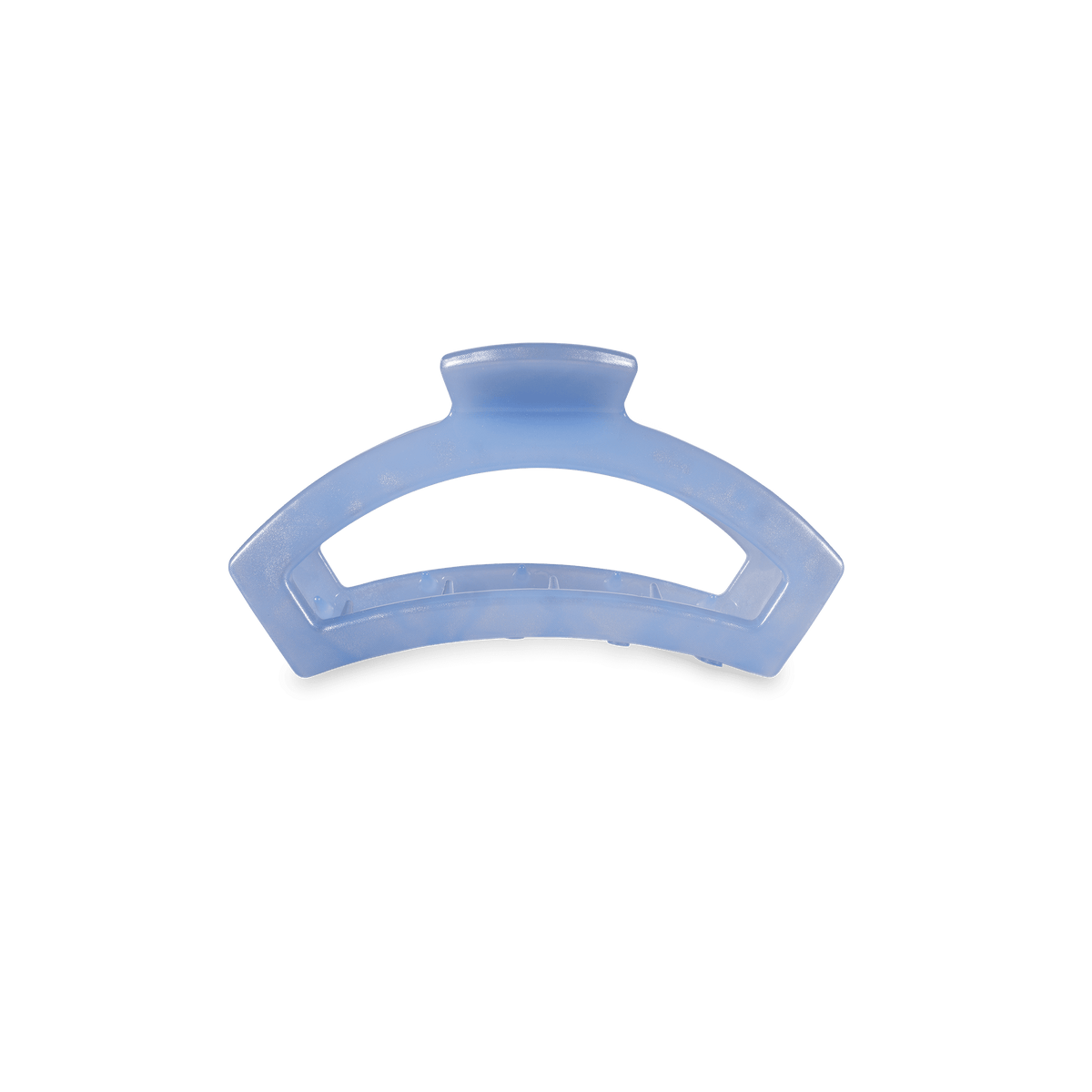 Tiny open hair clip in light blue translucent plastic