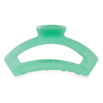 Large mint green hair clip with curved prongs, open spring style
