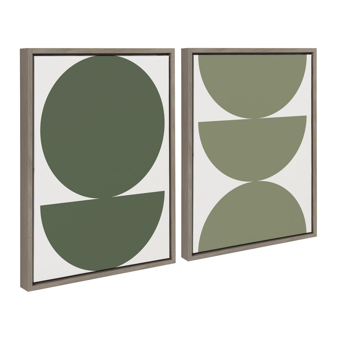 Sylvie Earthy Boho Geometric 1 Olive Green and Earthy Boho Geometric 2 Sage Green Framed Canvas by The Creative Bunch Studio