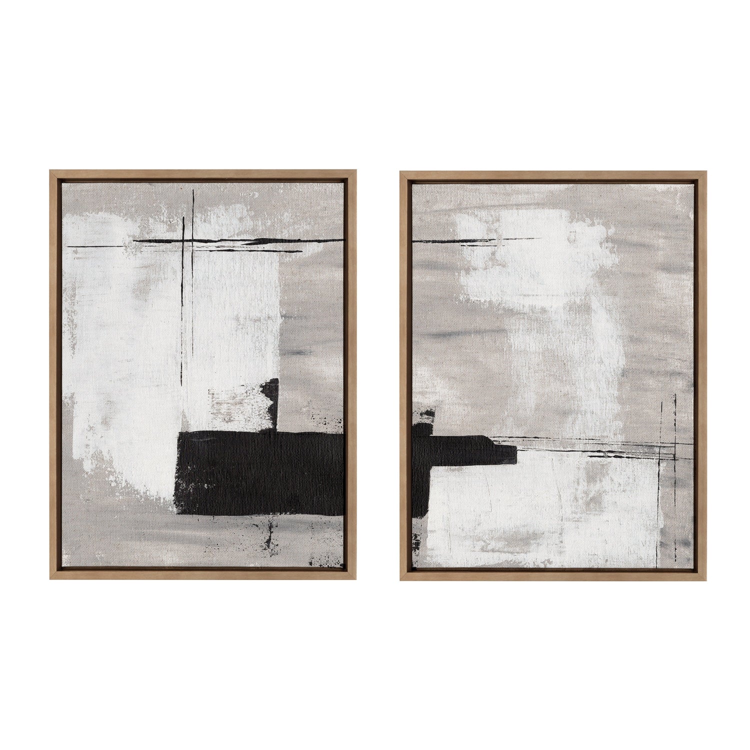 Sylvie Line Left and Right Neutral Linen Framed Canvas Art Set by Nikita Jariwala