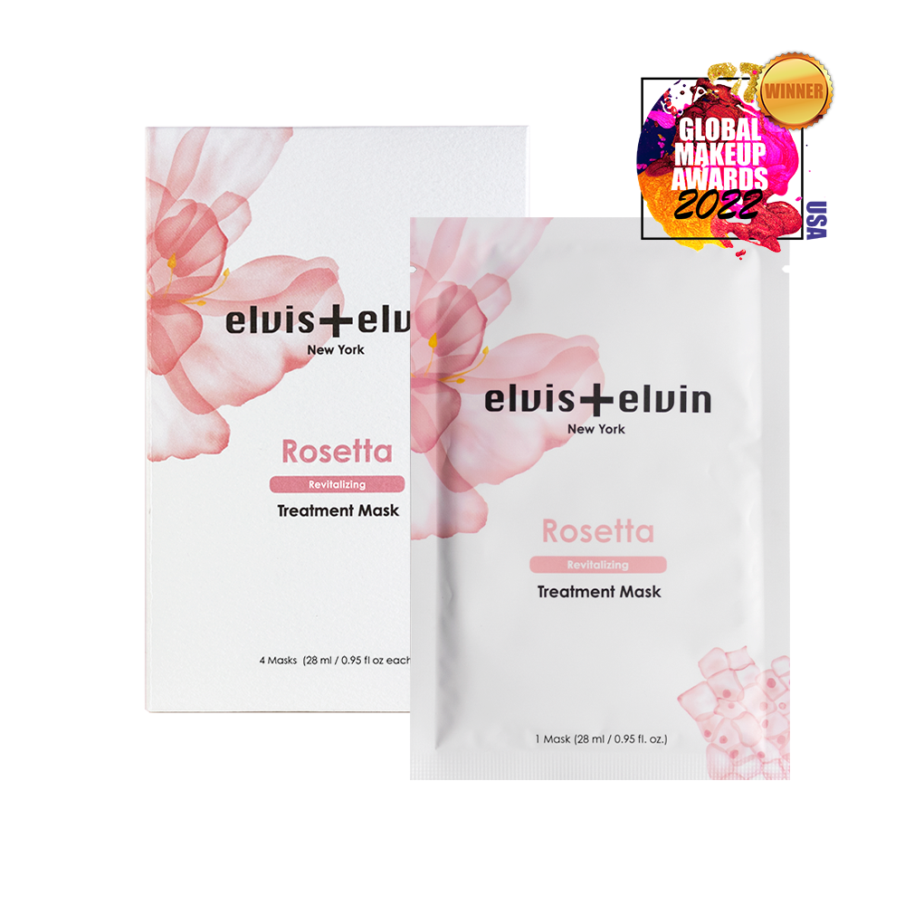 elvis+elvin Rosetta treatment mask box and foil pouch, 4 masks and 1 mask