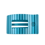 Large flat rectangle hair clip in teal blue with vertical striped pattern