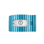 Medium flat rectangle hair clip, striped teal with TELETIES logo on white backing
