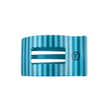Medium flat rectangle hair clip, teal with vertical stripe pattern and grip teeth