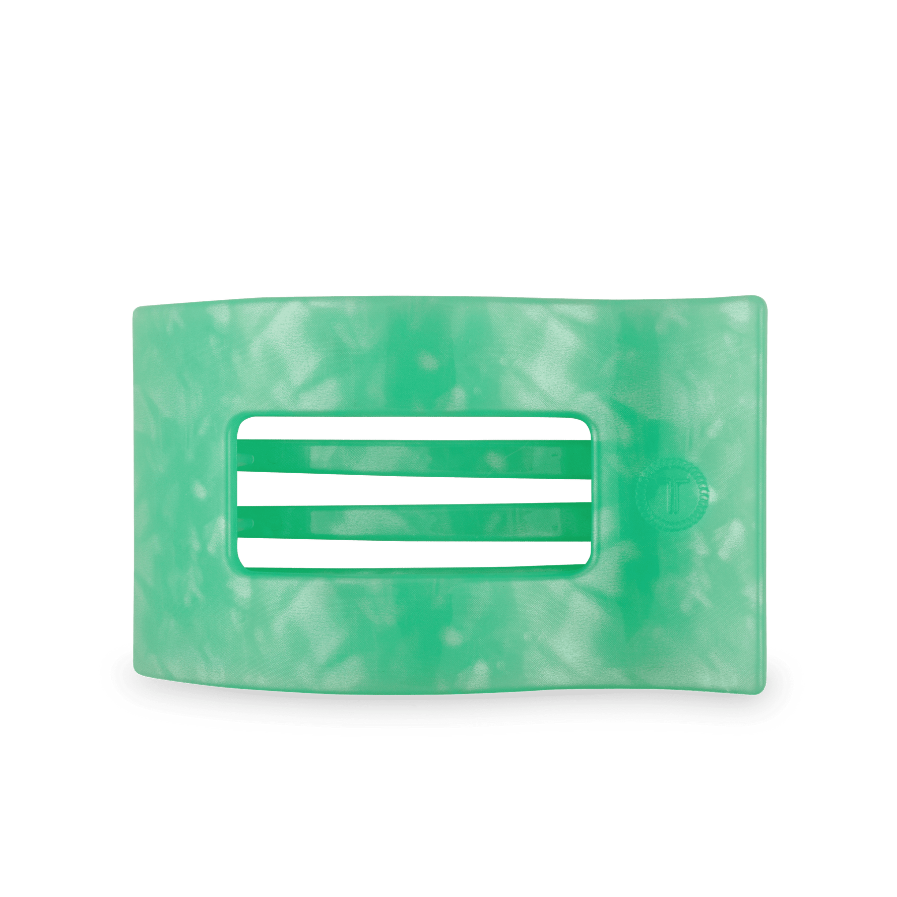 Large flat rectangle hair clip, translucent mint green with three bar cutouts.