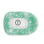 Large flat round hair clip, translucent mint green with slot opening and Teleties logo