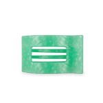 Mint green rectangular flat hair clip with three-bar design.